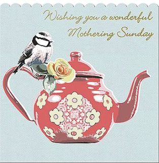 mother's day teapot and bird card by cavania