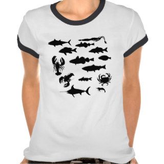 Seafood Silhouettes Ladies Ringer Shirt