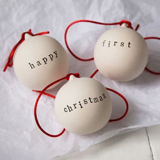 'happy first christmas' ceramic baubles by twenty seven
