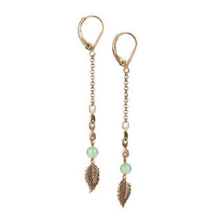 long antiqued brass leaf earrings by aliquo