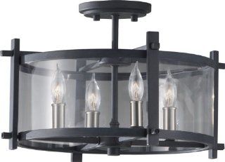 Murray Feiss SF292AF/BS Ethan Collection 4 Light Semi Flush, Antique Forged Iron Finish with Clear Glass Shade   Close To Ceiling Light Fixtures  