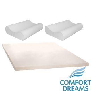 Comfort Dreams 4 inch Memory Foam Mattress Topper With Two Bonus Contour Pillows