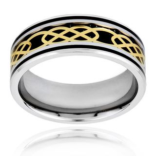 Goldplated Steel Men's Black Carbon Fiber and Celtic Knot Band West Coast Jewelry Men's Rings