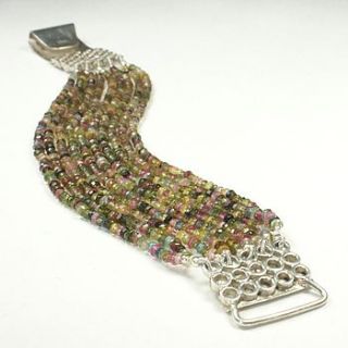 multi coloured tourmaline and silver bracelet by flora bee