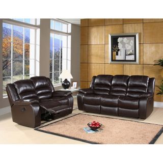 Abbyson Living Brownstone Premium Top grain Leather Reclining Sofa And Loveseat Set