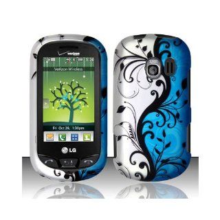 Blue Silver Floral Hard Cover Case for LG Extravert VN271 UN271 AN271 Cell Phones & Accessories