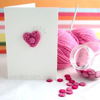 handmade crochet heart new baby girl card by button it