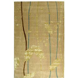 Handmade Rodeo Drive Parad Ivory/ Gold N.Z. Wool Rug (96 X 136)