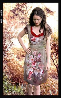 kelly dress in rembrandt rose print silk by nancy mac