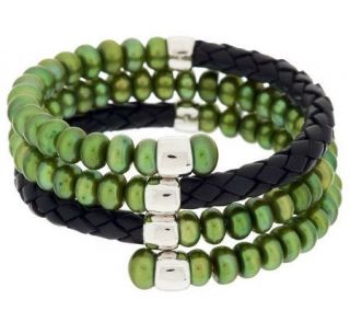 Honora Cultured Pearl 6.0mm Leather Coil Sterling Bracelet —