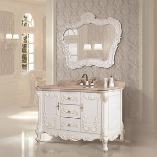 Legion Furniture Natural Marble Top 51.2 inch Single Sink Bathroom Vanity With Matching Mirror White Size Single Vanities