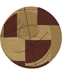 Hand tufted Beige Contemporary Miro New Zealand Wool Abstract Rug (59 Round)