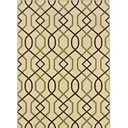 Ivory/brown Geometric print Outdoor Rug (86 X 13)
