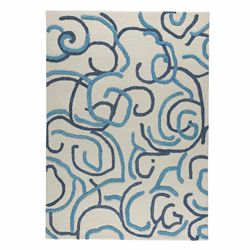 Hand tufted Busy Blue Abstract Wool Rug (56 X 710)
