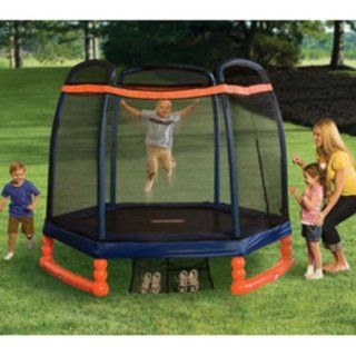 7' Trampoline with Safety Enclosure  Backyard Slide  Patio, Lawn & Garden