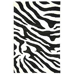 Handmade Soho Zebra Wave White/ Black N. Z. Wool Rug (6 X 9)