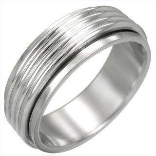 R264 N R264 Stainless Steel Ribbed Style Half Round Spinning Band Ring  Size 7 Mission Jewelry