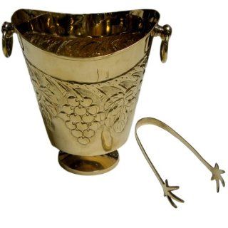 Brass Ice Bucket Wine Cooler/Champagne Chiller with Serving Tongs Kitchen & Dining