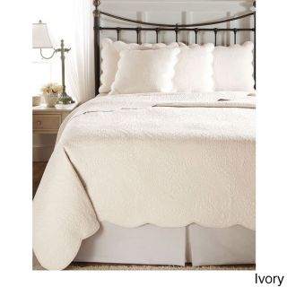 Ivy Hill Cooper Cotton Solid Paisley 3 piece Quilt Set With Scalloped Edges Ivory Size Twin