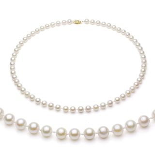 DaVonna 14k Gold White Akoya Pearl High Luster 16 inch Necklace (7 7.5 mm) DaVonna Pearl Necklaces