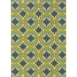Green/ivory Outdoor Floral Area Rug (53 X 76)