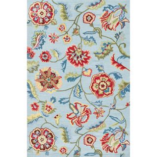 Hand hooked Peony Blue Floral Rug (5 X 76)