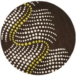 Handmade Soho Waves Brown New Zealand Wool Rug (6 Round)