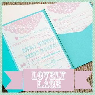 pocketfold wedding invitation 'lovely lace' by lovely jubbly