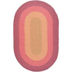 Hand woven Reversible Pink Braided Rug (5 X 8 Oval)