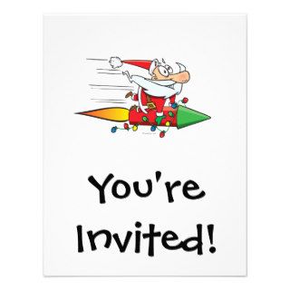 funny santa claus on a rocket cartoon custom invitation