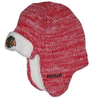 Chicago Blackhawks NHL Reebok Red Elmer Fudd Style Trooper Sweater Knit Hat  Sports Fan Beanies  Sports & Outdoors