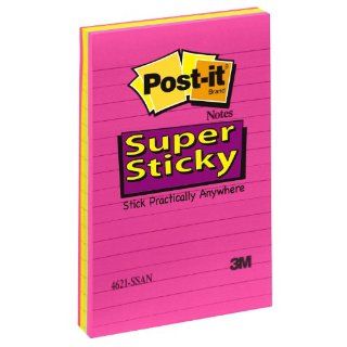 Post it Super Sticky Notes, 4 x 6 Inches, Assorted Neon Colors, Lined, 4 Pads/Pack 