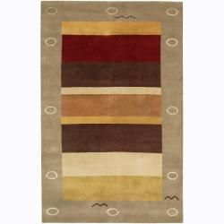 Striped Hand knotted Mandara Wool Rug (2 X 3)