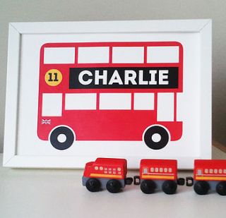 personalised children's london bus print by little chip