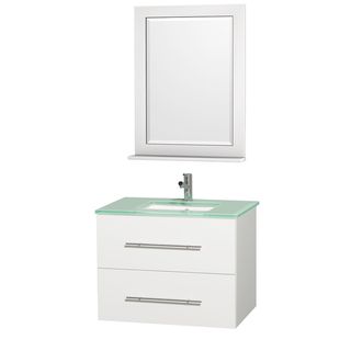 Wyndham Collection Centra White/ Green Glass 30 inch Single Bathroom Vanity Set White Size Single Vanities
