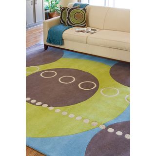 Hand tufted Contemporary Multi Colored Geometric Circles Sundanese Wool Abstract Rug (6 X 9)