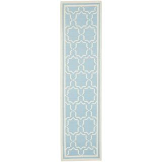 Moroccan Light Blue/ivory Dhurrie Wool Runner Rug (26 X 10)