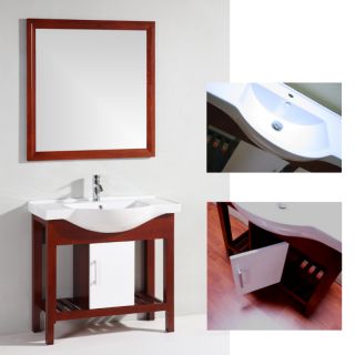 Brown Ceramic top Single sink Bathroom Vanity With Matching Mirror