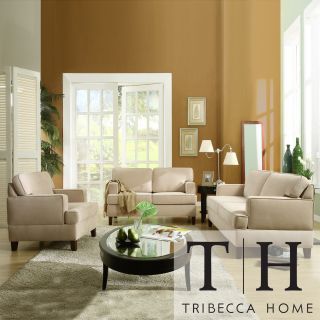 Tribecca Home Stewart Beige Track Arm Modern 3 piece Living Room Set