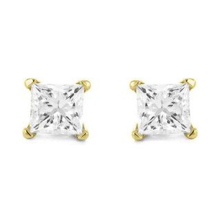 14k Yellow Gold Princess cut Diamond Stud Earrings (1/3 cttw, I J, I1 I2) Jewelry