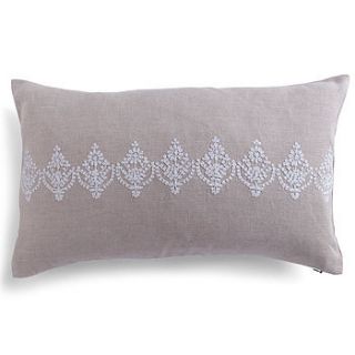 embroidered floral linen cushion by home address