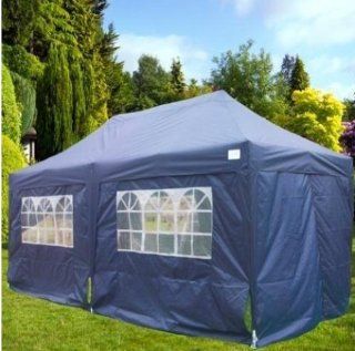 Quictent 20x10' EZ Pop Up Canopy Gazebo Party Wedding Tent Navy Blue With Free Carry Bag Pyramid roofed  Patio, Lawn & Garden