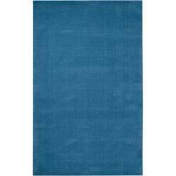 Hand crafted Teal Blue Solid Casual Ridges Wool Rug (6 X 9)