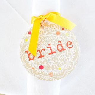 bride wedding name tag by rachael taylor