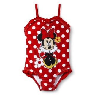 Disney Minnie Mouse Infant Toddler Girls 1 Piece Polka Dot Swimsuit   Red 4T