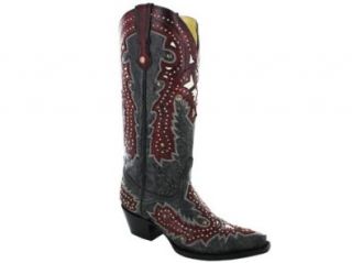 Corral Boots Women's overlay with Studs Black Leather Cowgirl Boots 10 M Shoes