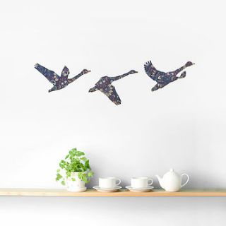 set of blue vintage wallpaper wooden swans by ava & bea