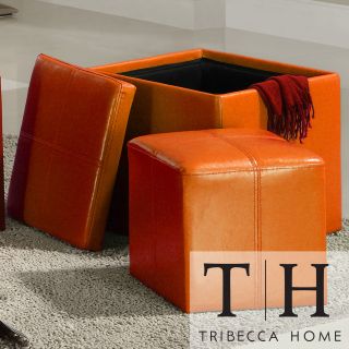 Tribecca Home Swayne Orange Storage Ottoman With Mini