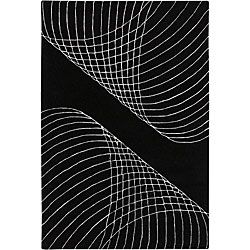 Hand tufted Black/white Abstract Mandara New Zealand Wool Rug (5 X 76)