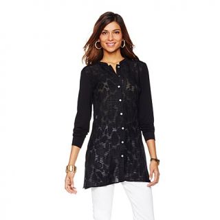 MarlaWynne Mixed Media Button Front Burnout Tunic